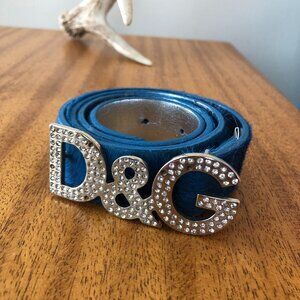Vintage Dolce & Gabbana belt, electric blue hair/fur, rhinestones